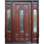 Solid Wood Mahogany Center Arch With Sidelights Exterior Pre-Hung Door