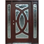 Solid Wood Mahogany Circular Deluxe With Sidelights Exterior Pre-Hung Door