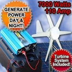Solar Power Generator Wind Hybrid 7000 Watt 110 Amp With Wind Turbine System