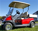 48v Electric Cherry Red Golf Cart w/SS Wheel Covers & Rear Utility Bed w/Light Kit