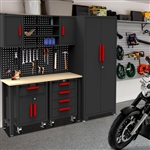 6-Pcs Garage Storage Cabinet System Workshop Set Garage Cabinets and Storage System with Steel Cabinet Drawers, Rolling Chest, Workbench, Pegboard for Garage Tool Organization