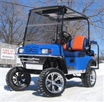 EZ-GO Custom Blue With Orange & Silver Lifted Electric Golf Cart