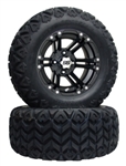 4 Brand New 23x10.5-12 Cayman AT-4 ply Tires on 12x7 SS212 Alloy Black 4/4 2+5 Golf Cart Wheels