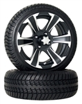 4 Brand New 205x30-14 Ultra GT Tires on 14x6 SS312 Black Alloy Golf Cart Wheels