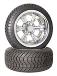 4 Brand New 215x35-12 Achieva Tires on 12x7 New Era Vacuum Chrome Finish Golf Cart Wheels