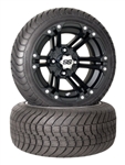 4 Brand New 215x35-12 Achieva on 12x7 SS212 Alloy Black Golf Cart Wheels