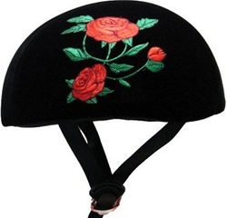 Adult Roses Black Fabric Half Scooter Helmet (DOT Approved)