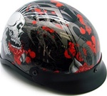 TMS Rose Skull Motorcycle Half Helmet Biker (DOT Approved)