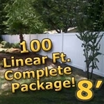 100 ft Complete Solid PVC Vinyl Privacy Fence 8' Wide Fencing Package