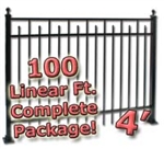 100 ft Complete Spear Smooth Top Residential Aluminum Fence 4' High Fencing Package