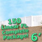150 ft Complete Solid PVC Vinyl Semi-Privacy Fence 6' Wide Fencing Package