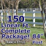 150 ft Complete Solid 3 Rail Ranch PVC Vinyl Fencing Package - Three Rail Fence