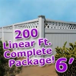 200 ft Complete Solid PVC Vinyl Privacy Fence 6' Wide Fencing Package w/ Accent Top