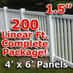 200 ft Complete Solid PVC Vinyl Closed Top Picket Fencing Package - 4' x 6' Fence Panels w/ 1.5" Spacing