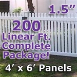200 ft Complete Solid PVC Vinyl Open Top Straight Picket Fencing Package - 4' x 6' Fence Panels w/ 1.5" Spacing