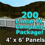 200 ft Complete Solid PVC Vinyl Open Top Scallop Picket Fencing Package - 4' x 6' Fence Panels w/ 3" Spacing
