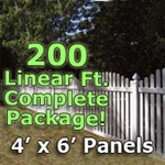 200 ft Complete Solid PVC Vinyl Open Top Arched Picket Fencing Package - 4' x 6' Fence Panels w/ 3" Spacing