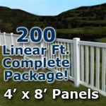 200 ft Complete Solid PVC Vinyl Closed Top Picket Fencing Package - 4' x 8' Fence Panels w/ 3" Spacing