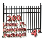 200 ft Complete Spear Top Residential Aluminum Fence 4' High Fencing Package