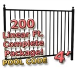 200 ft Complete Pool Code Residential Aluminum Fence 4' High Fencing Package