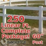 250 ft Complete Solid 2 Rail Ranch PVC Vinyl Fencing Package - Two Rail Fence