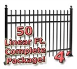 50 ft Complete Spear Top Residential Aluminum Fence 4' High Fencing Package