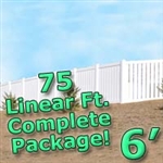 75 ft Complete Solid PVC Vinyl Semi-Privacy Fence 6' Wide Fencing Package
