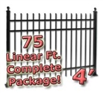 75 ft Complete Spear Top Residential Aluminum Fence 4' High Fencing Package