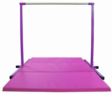 Purple Adjustable Horizontal Bar and 4ftX8ft Pink Folding Gymnastics Mat Combo 