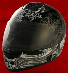 Adult Dark Angel Black Full Face Motorcycle Helmet with Bluetooth (DOT Approved)