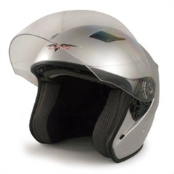 Adult Silver Metro Open Face Motorcycle Helmet (DOT Approved)