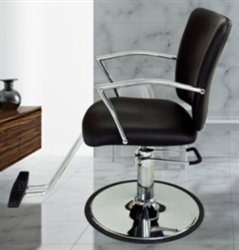 Black Leather Hydraulic Barber Chair With Chrome Footrest and Armrests