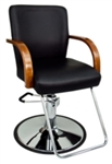 Black Leather Hydraulic Barber Chair With Wooden Arm Rests