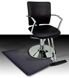 Black Leather Hydraulic Barber Chair With Chrome Footrest and Armrests and Anti Fatigue Comfort Floor Mat