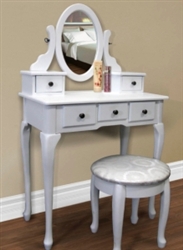 Brand New White Solid Wood Vanity Table Jewelry Makeup Desk Bench Drawer
