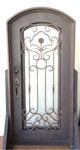 38 in. X 81 in. Single Wrought Iron Entry Door Curve Tempered Frosted Glass